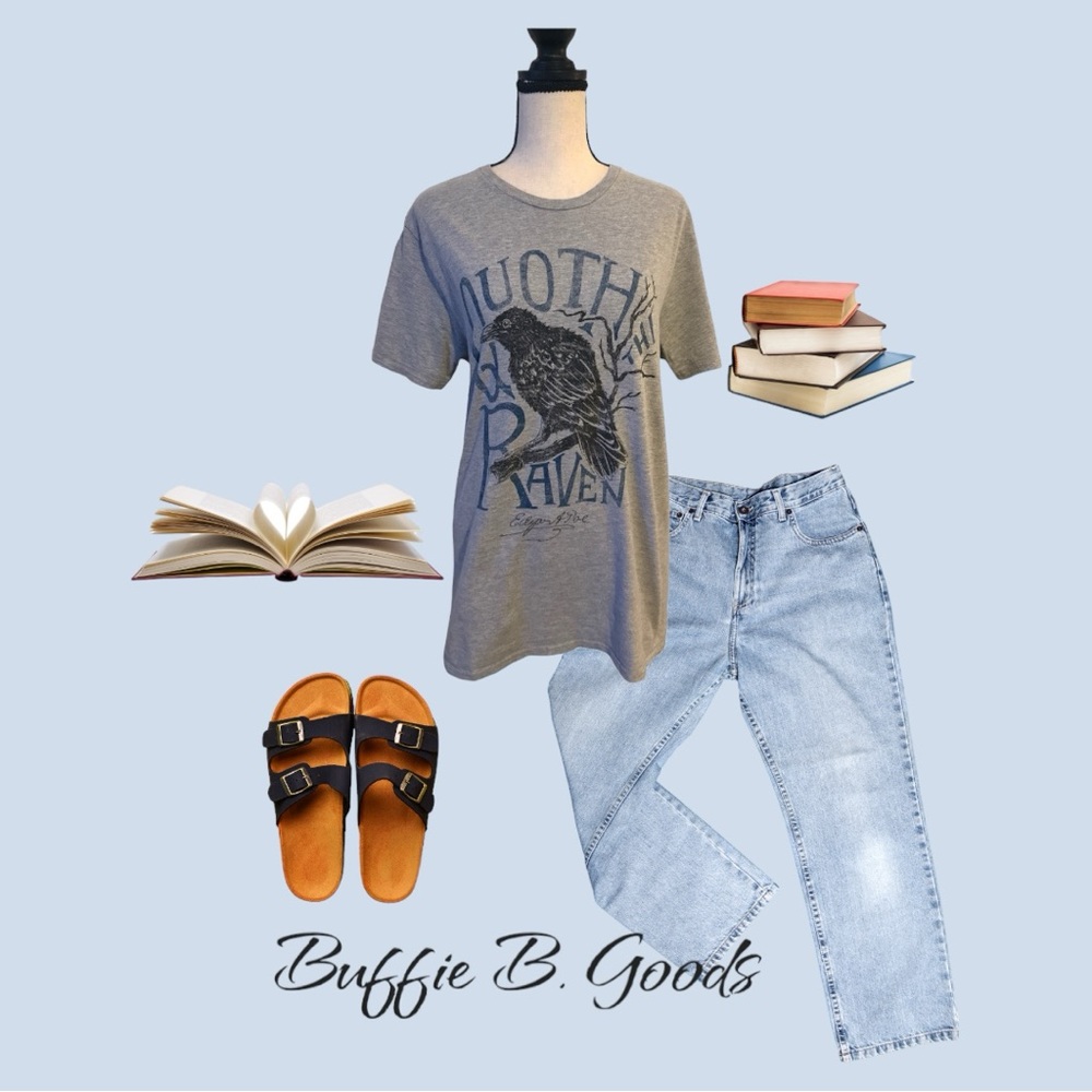 Hanes Nano Tee with Edgar Allan Poe print . Size-Medium